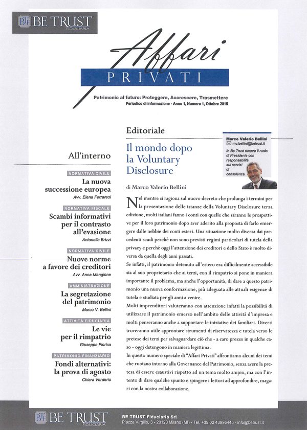 Copertina di Affari Privati, numero 1, Ottobre 2015